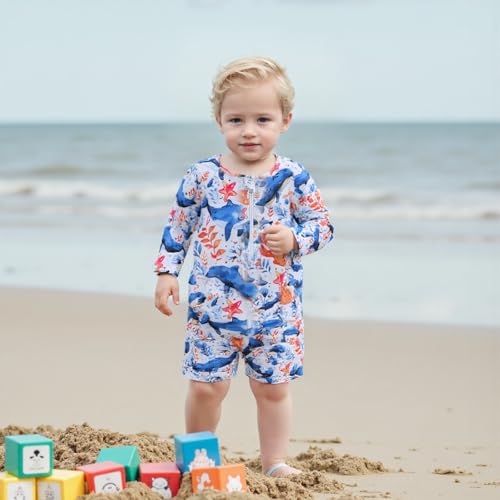 Toddler Boy Swimsuit Shark Print Long Sleeve One Piece Zipper Swimwear Infant Rash Guard Bathing Suit Beachwear3