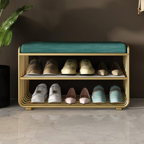 Organisateur de rangement à 3 niveaux pour chaussures avec banc moderne en métal
