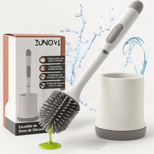 Escobilla de baño con dispensador de jabón | Cepillo Inodoro de Silicona | Diseño Moderno y ventilado con Soporte para Pared |Escobillero WC higiénico