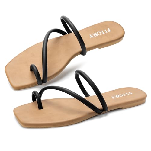Image of FITORY Women's Cross Strap Flat Sandals,Fashionable Toe Ring Thong,Open Toe Slide Shoes for Summer Size 6-11