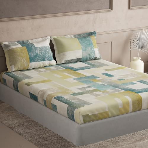 Image of Ddecor Cotton Double Bed Sheet Set with 2 Pillow Covers (274 CM X 274 CM, Green) Digital Print Contemporary, 180TC GSM