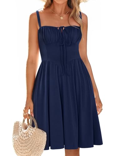 Image of YIOYOLA Womens Summer Mini Corset Casual Dresses Spaghetti Straps Lace Up Vacation Beach Sundress with Pockets 2026