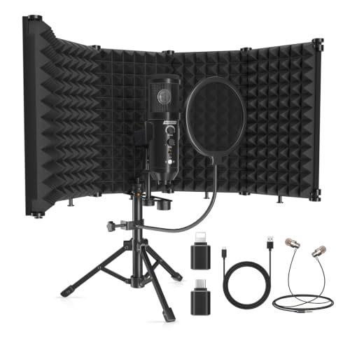 SwaykTech Studio Recording Microphone Isolation Shield with Pop Filter and Metal Tripod Stand...