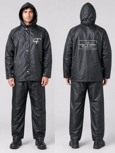 Image of Leriya Fashion Raincoat for Men Waterproof with Hooded Cap | Lightweight Windproof Rainsuit Jacket for Men Waterproof | 2-Piece Raincoat with Button Closure | Rainwear Ideal for Bike Riding & Travel