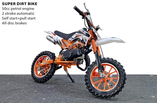 Image of Amaze ZR Super 50cc Petrol Dirt Bike for Kids | 2 Stroke Mini Off Road Bike | Dual Start | Disc Brake | Rear Suspension | Max Speed 45 km /h | Kids Mini Motorcycle (Multicolor Chassis) (Orange)