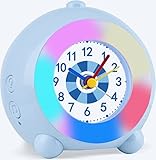 Wecker,Analoger Wecker Kinder, Kompakt Nicht Tickendes Bett Reise Silent Wecker, 6 Arten von Musik-Klingeltönen, Buntes Nachtlicht, batteriebetriebener Wecker (Blau)
