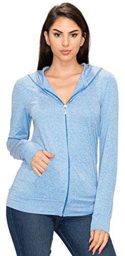 Women's Full Zip Hoodie Jacket - Lightweight Long Sleeve Hooded Zip Up Pullover Sweatshirts Sports Workout SJ4001 Act Blue S