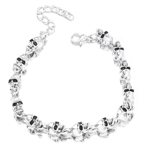 Pulsera de acero inoxidable con cuentas de calavera para hombre y mujer miniatura 1