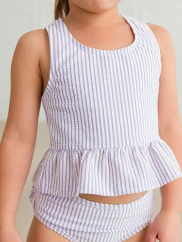 Image of RuffleButts Girls UPF50+ Sun Protection One Shoulder Ruffle Tankini Two Piece Swimsuit