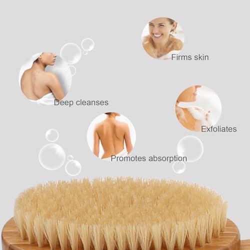 51CM Duschbürste Rücken Badebürste mit Langem Stiel Abnehmbarer langer Griff 2 Stück Rückenbürste Körperbürste Bürste Rücken mit Naturborsten für Massage Peeling Entfernung Abgestorbener Haut Cellulit