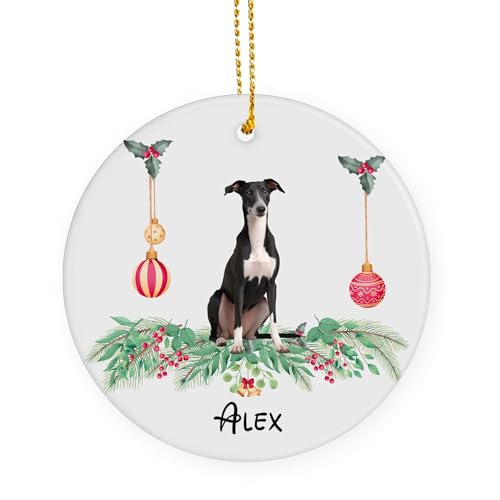 Céramique Ornements De Noël, avec Ficelle Chien Lévrier Noir Décoration en Céramique Déco Sapin Noël 7.3Cm