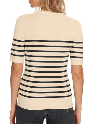 Image of Spicy Sandia Women's Long Sleeve Crewneck Sweaters with Dressy Cuff | Striped or Solid Available, Dressy Casual, Classic, Lightweight, For Office Work, Business Casual Outfits