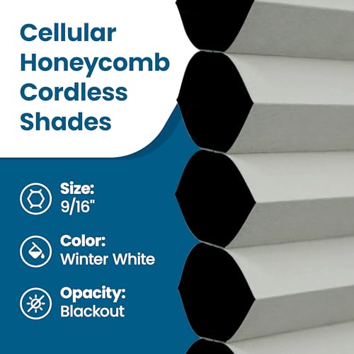 BlindsAvenue Cellular Honeycomb Cordless Shade, 9/16" Single Cell, Blackout, Winter White, Size: 60" W x 48" H