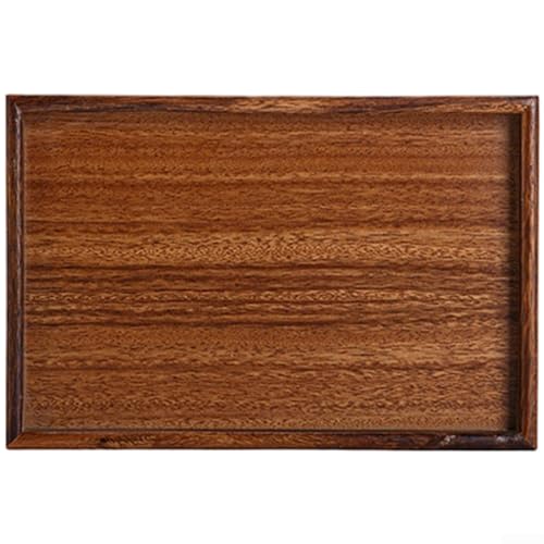 Bandeja de madera de nogal, bandeja de servir té de madera con hendiduras para servir té, café, aperitivos o frutas en salas de estar (30 x 20 x 2,6 cm)