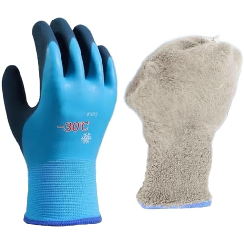 FACAIIO Paire de gants de travail épais en latex résistants aux perforations avec paumes antidérapantes, doublure en polaire, imperméables