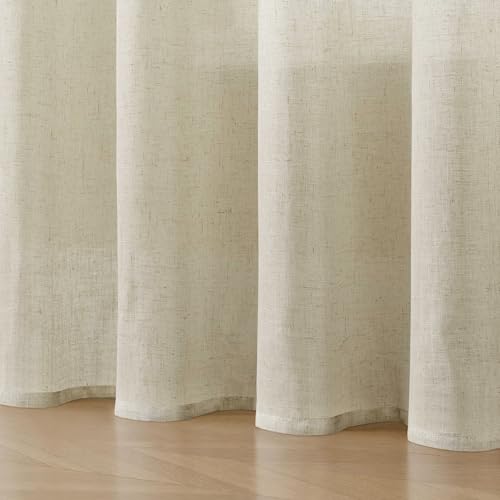 Image of Joydeco Semi Sheer Curtains for Living Room, Linen Curtains 108 Inch Length 2 Panels Set for Bedroom ,White Curtains 108 Inches Long Rod Pockets Back Tab (108 inch L x 100 inch W)