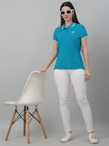 Image of Cantabil Women's Cotton Blend Solid Polo Neck T-Shirt (Regular Fit)