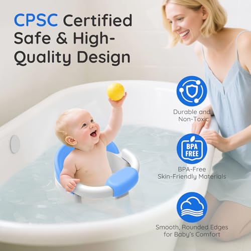 Image of Baby Bath Seat for Babies Sitting Up, Non-Slip Baby Bath Chair with Strong Suction Cups, Lockable Armrest & High Back 360 Safety Support, Ideal for Active Toddlers 6-24 Months, Gray