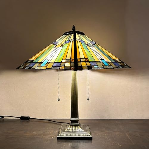 AIBOTY Tiffany Style Table Lamp Stained Glass Mission Bedside Lamp 16 Inches Wide Desk Light Resin Square Base Decor Bedroom Living Room Home Office,A AIBOTY Tiffany Style Table Lamp Stained Glass Mission Bedside Lamp 16 Inches Wide Desk Light Resin Square Base Decor Bedroom Living Room Home Office,A