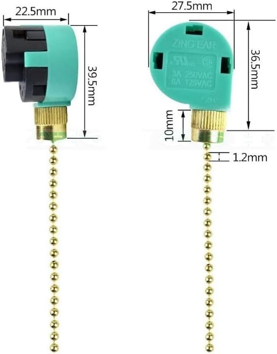 Compatible For Zing ZE-268S6 Ceiling Fan Switch 3 Speed 4 Wire Pull Chain Control Replacement(A1)