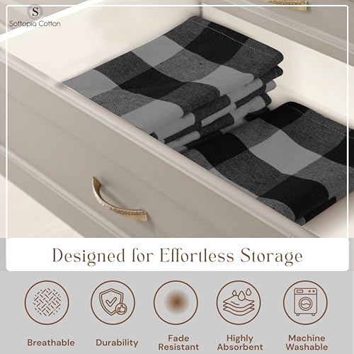 Image of 4 Pack Light Grey and Black Buffalo Check Kitchen Towels, 16 inchx26 inch, Plaid Dish Towels, Absorbent Cotton Cloths for Drying Hands, Cleaning Spills, Farmhouse Kitchen Decor, Holiday