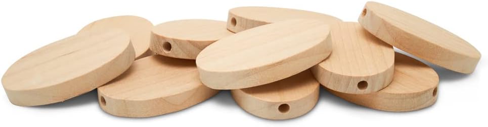 Flat Wooden Bead 1-3/4 inch, Pack of 50 Oval Discs for Jewelry Making and Crafting, by Woodpeckers