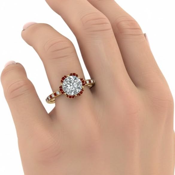 Image of 55Carat Choose Your Gemstone 6 Petal Ring Yellow Gold Plated Round Shape Halo Engagement Rings Well Shaped for Any Gift Giving Occassion Modern Style Enchating Women US Size 4 to 12