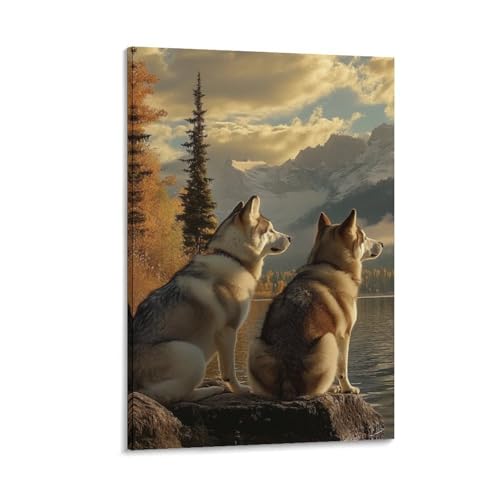 Tableau Husky sibérien pour salon cocooning peinture sur toile 40x60cm