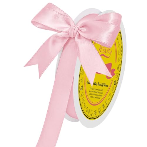 Image of Double Face Light Pink Satin Ribbon 5 /8 inch X 50 Yards Polyester Light Pink Ribbon for Gift Wrapping Very Suitable for Weddings Party Invitation Decorations and More