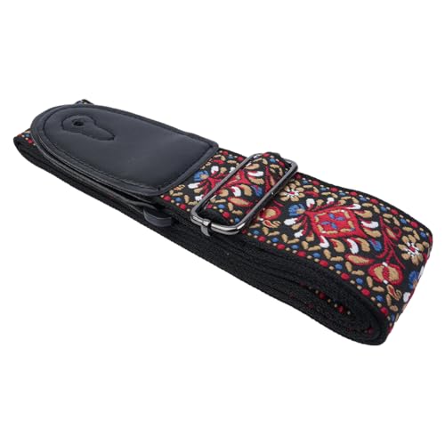 Sarini Guitar Strap,Vintage Embroidered Red Flower Embroidery Cotton Guitar Straps With Crazy Horse Leather Leather Ends for Bass Electric Acoustic - Image 3