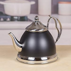 77061 nobili 20 qt stainless steel tea kettle with removable infuser basket quart opaque black 20 quart  urban country home decor