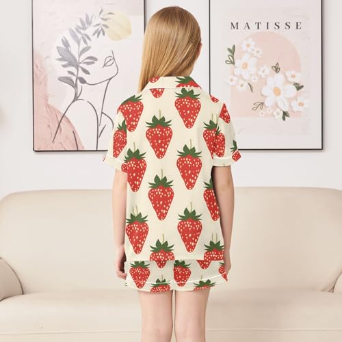 ALAZA Strawberry Red Fruit Leaf Pajamas Satin Pajama Set Short Sleeve Button Down Sleepwear4