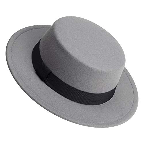 Image of Classic Fedora Hat Flat Top Hat Felt Pork Pie Hat Wide Brim Church Derby Cap for Women and Men