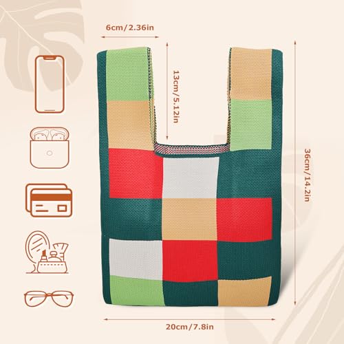 Image of Small Crochet Knit Tote Wrist Bag, Portable Knot Sleeve Handle Bag Cute Wristlet Pouch Purse for Women