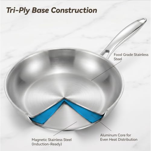 Stlonsge 9.5-Inch Tri-Ply Base Stainless Steel Frying Pan - image 3