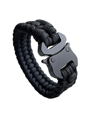 SU LIFE Parachute Cord Bracelets Trilobite Weaved Paracord Bracelet with Side Release Buckle 8.7 inch Black Bracelet for Men Women 1 Set (Black)