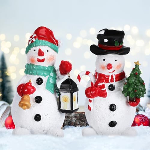 JOINPAYA 2 Stücke Weihnachten Schneemann Figuren: Weihnachten Harz Schneemann Ornamente Winter Indoor Urlaub Home Dekorationen Präsentieren