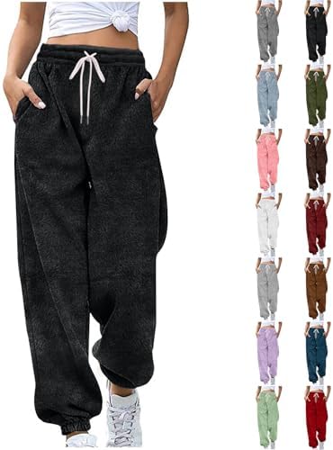 Sweat Pants for Womens Joggers High Waist Cinch Bottom Warm Fleece Lined Pant with Pockets Workout Athletic Trousers