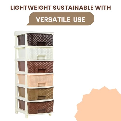 Image of KITCHIVO Plastic Modular Drawer Storage Chest Of Drawers Organizer Storage Box, Large Stomo Racks For Multipurpose Anti-slip Shoes Organizers (Coffee & Chocolate, 6 Layer)