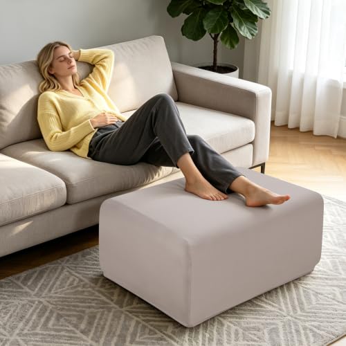 Image of YISUN Stretch Rectangle Ottoman & Footstool Cover, X‑Large, Khaki