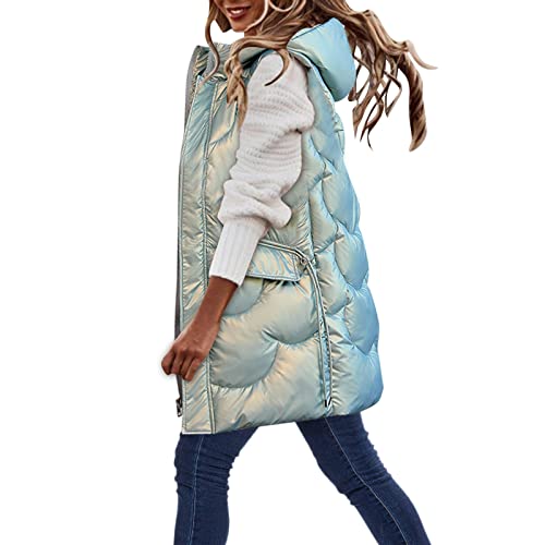 Gilet long d'hiver matelassé pour femme F7 vert en taille L