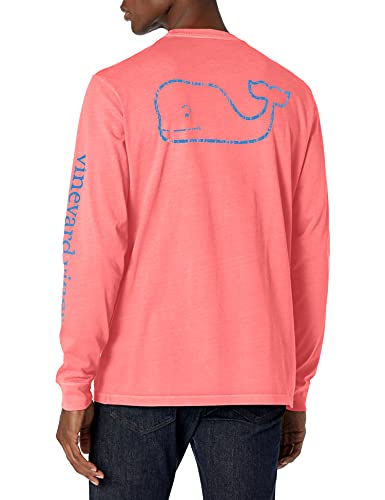 Vineyard Vines Men's Garment-Dyed Vintage Whale Long-Sleeve Pocket Tee, Lobster Reef, Large Us #TOP1