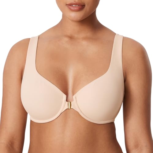 DELIMIRA Women's Confishape Front Closure Bras Balconette Plus Size Full Coverage Underwire Unlined Bra