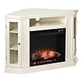 Southern Enterprises 48" Ivory and Black Modern Style Triangular Electric Corner Fireplace with Storage