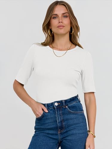 ANRABESS Womens Half Sleeve Crewneck Tops Ribbed Knit Slim Fit Shirts Basic Tee 2025 Spring Summer Dressy Casual T-Shirts3