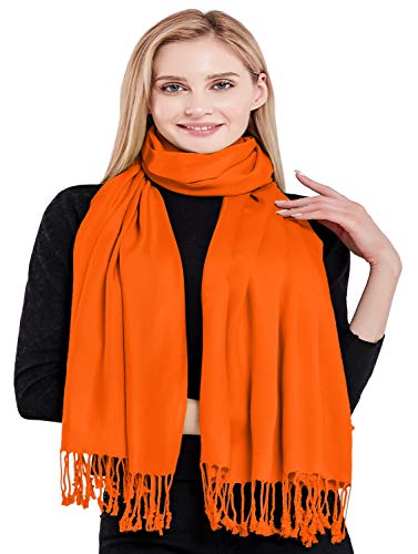 CJ Apparel Orange Solid Color Tassels Design Nepalese Shawl Scarf Wrap Stole Throw Head Wrap Pashmina Hand Made in Nepal New4