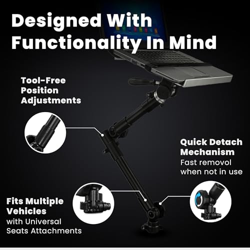 Mount-It! Car Laptop Mount | No-Drill Laptop Vehicle Mount for Truck & Van Use at Front Passenger Seat | Adjustable Height Fits 12-15.4 Inch Screens, 9 Lbs Capacity, Full Motion and Lockable Joints