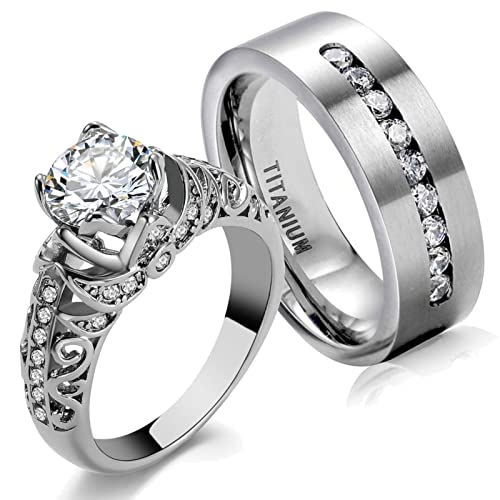 lvrong Couple Rings Matching Rings His Her Ring AAA CZ Womens Wedding Ring Mens Ring