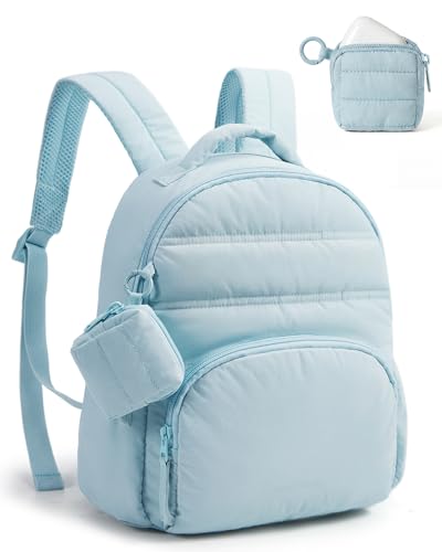 Image of BAGSMART Small Backpacks for Women, Lightweight Puffer Mini Backpack Purse with Pouch, Quilted Casual Daypack, Water-Resistant Bookbag for Daily Travel College, 2-in-1 Set, Baby Blue