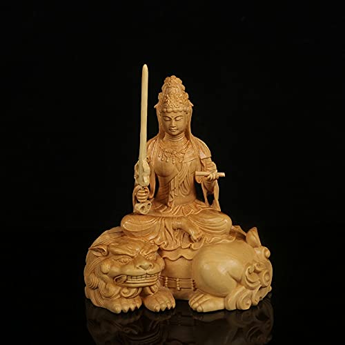 Statue en bois de Manjushri : dissipez le stress quotidien avec cette sculpture de bouddha zen